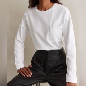 ME+EM 2 Pocket Detail Boxy White Long Sleeve Cotton Top Tee t-shirt layering